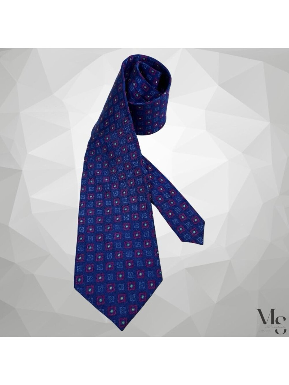 SEIGO KATSURAGAWA Blue Purple Geometric Silk Tie Handmade In Japan 57”-3.5” EUC